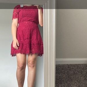 Red lace fit and flare  dress